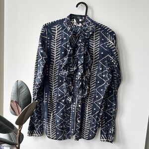 Navy and White Patterned Blouse